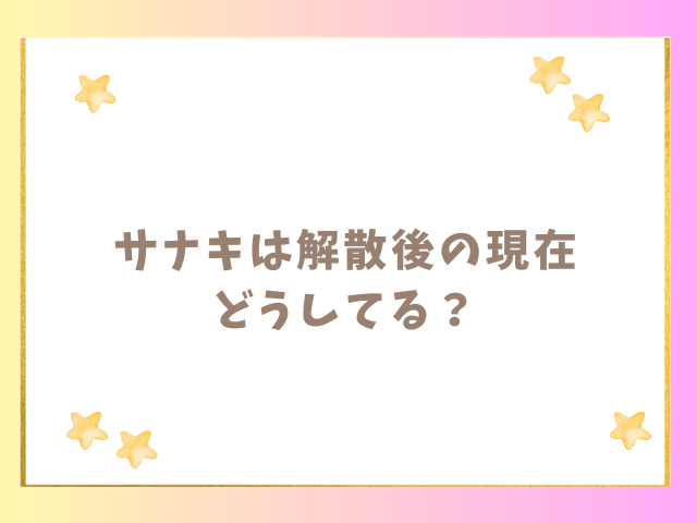 サナキは解散後の現在どうしてる？